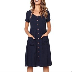 Black button down midi linen style dress Size XL